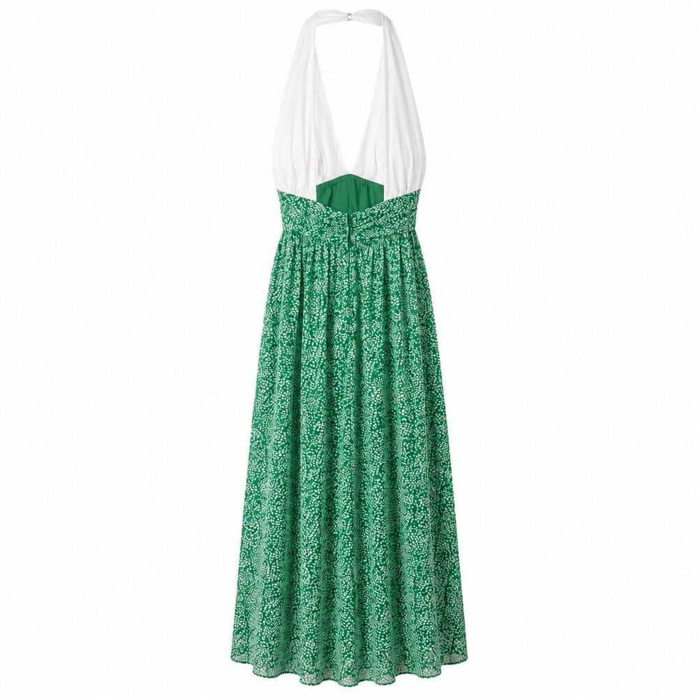 Vtg 1970s Green White Floral Halter Maxi Dress ILGWU Union Made in USA - Picture 4 of 8